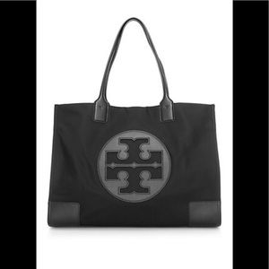 Tory Burch Black Nylon Tote with Patent Leather